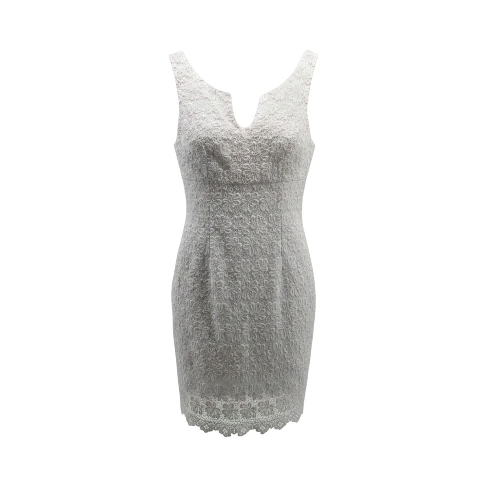 Lilly Pulitzer White Cotton Floral Lace Notched V-Neck Sheath Dress Size 8
